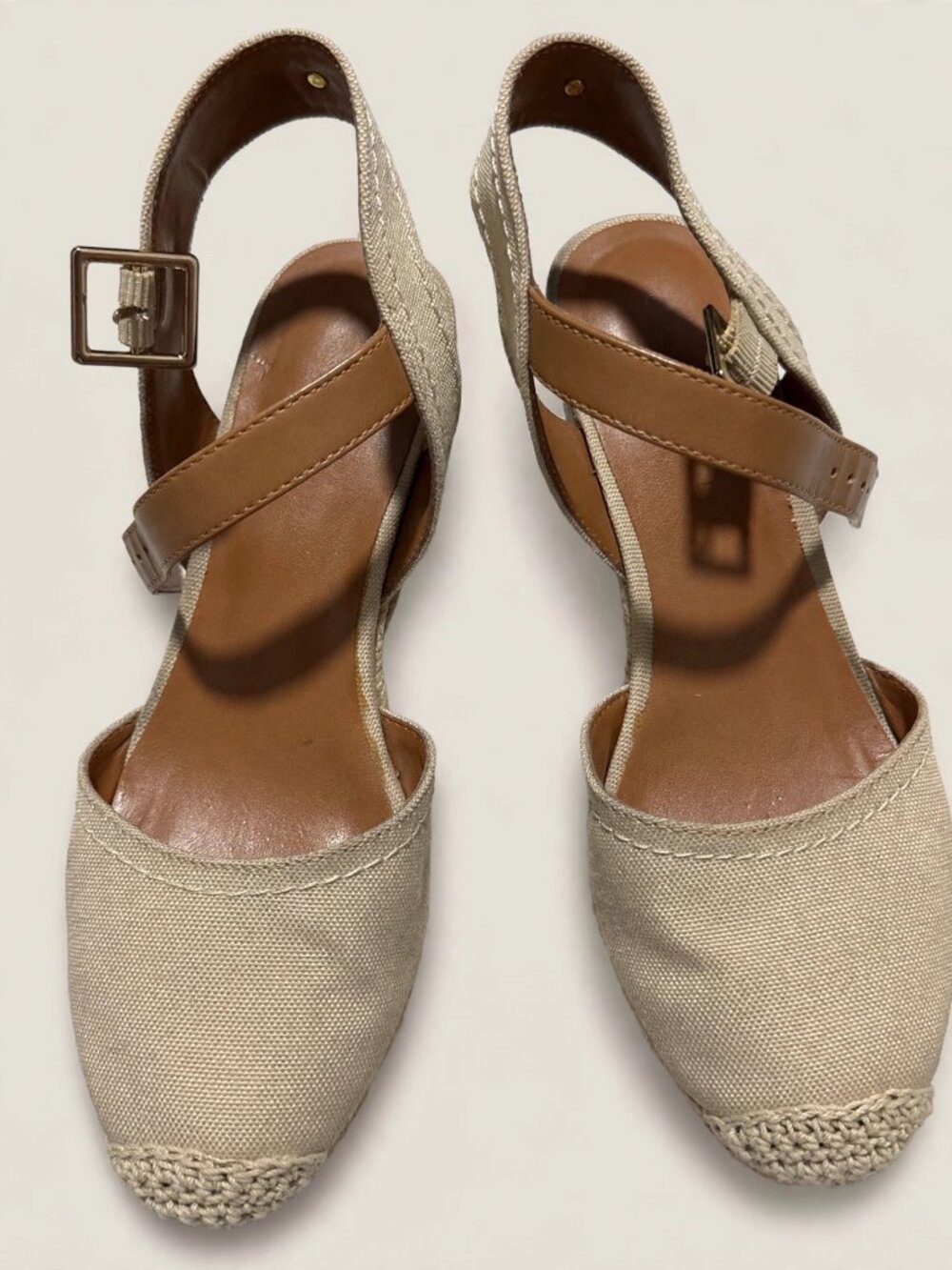 Tommy Hilfiger Beige Espadrille Wedge Sandals Ankle Strap 7.5